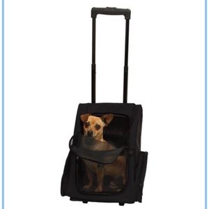 Rolling backpack pet carrier.